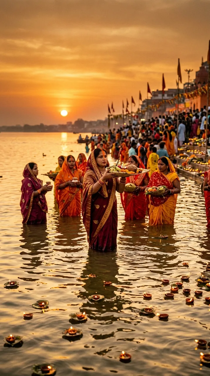 Chhath Puja Sunset Ghat Video Prompt – AI se bani photo