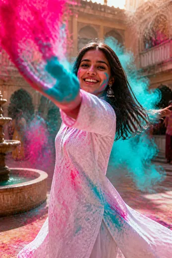 Holi Gulal Slow Motion Cinematic Video Prompt (Kling AI)